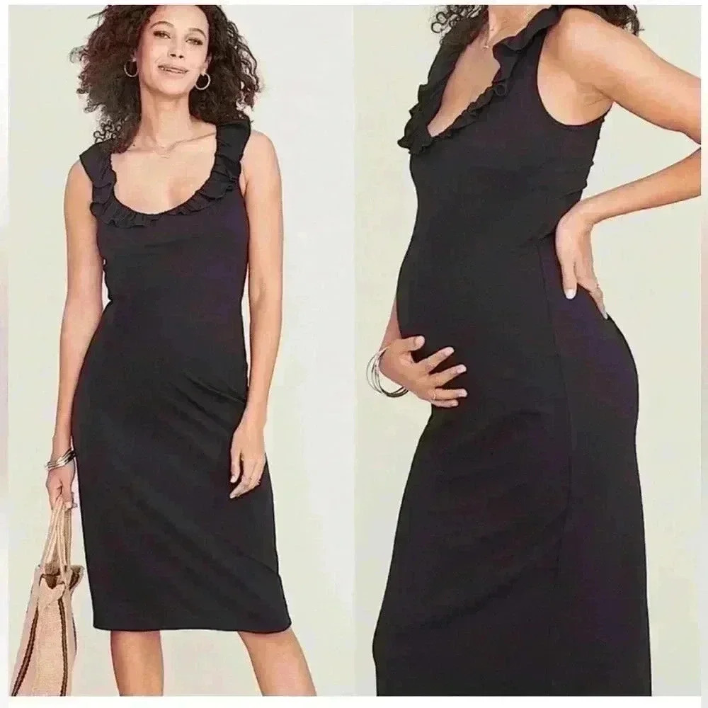 NWT Hatch The Amy Dress Black Cotton Modal Ruffle Neckline Size 3 or Large